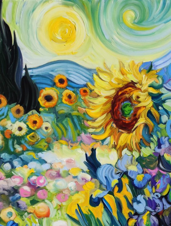 Sunflowers and Irises