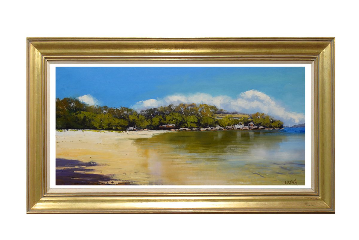 Impressionistic Landscape Oil Painting By Graham Gercken, 30 X 15, Sydney Harbour Beach Original Oil Painting, Original Artwork