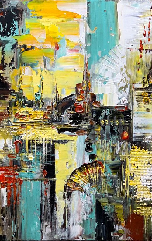 Abstract Painting - Geomix Modern Textured Palette Knife by Lana Guise