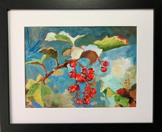 Landscape with red currant berries.