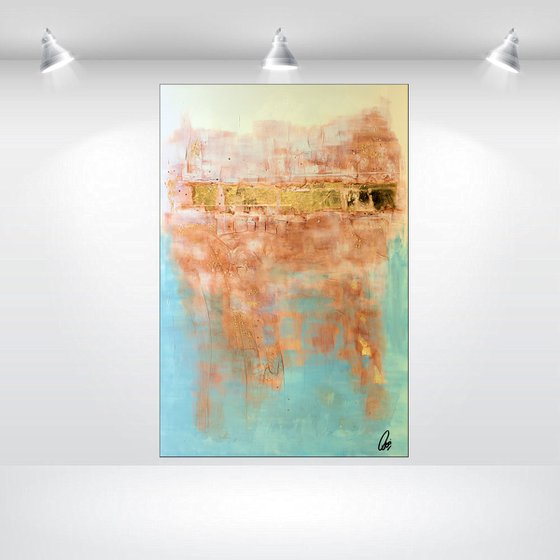 Golden Outlook - Abstract acrylic painting high textured canvas art wall art ready to hang