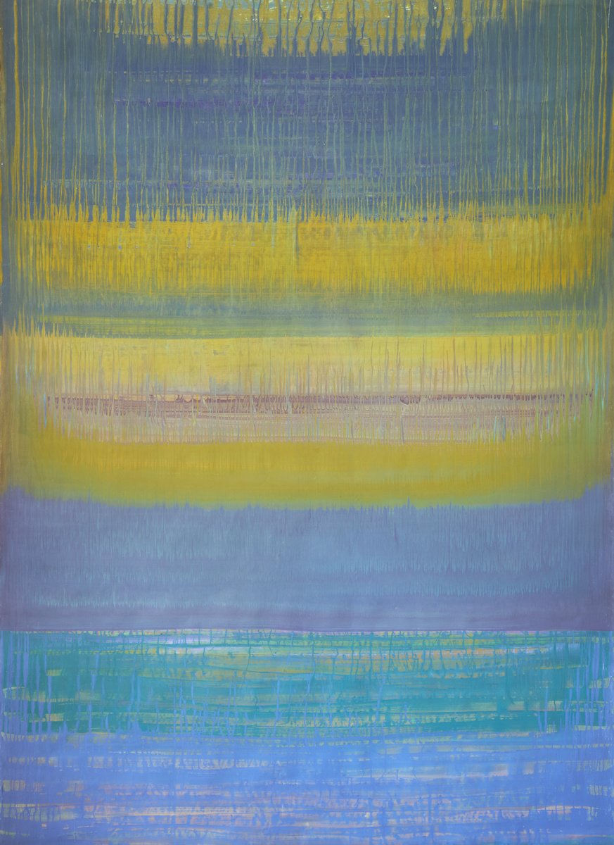 Geometric Abstract Acrylic Painting By Simon Findlay, 75 X 105", View Out Onto The Ocean / 14 H, Original Artwork