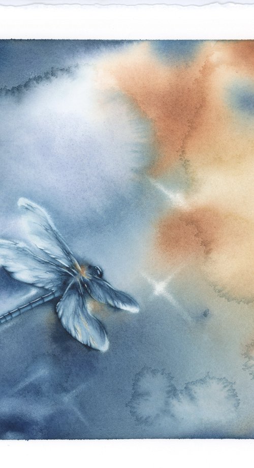 Glimpse III - Dragonfly Watercolor Painting by ieva Janu