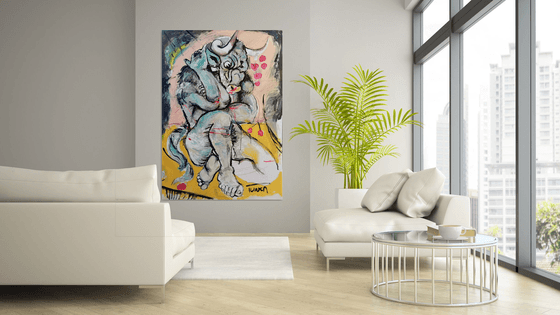 Wounded minotaur, 61 x 43 in