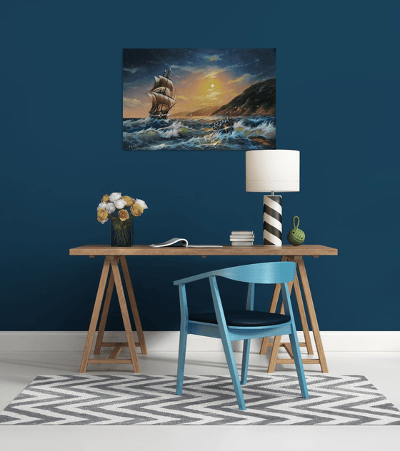 Restless sea -1 (60x90cm, oil painting)
