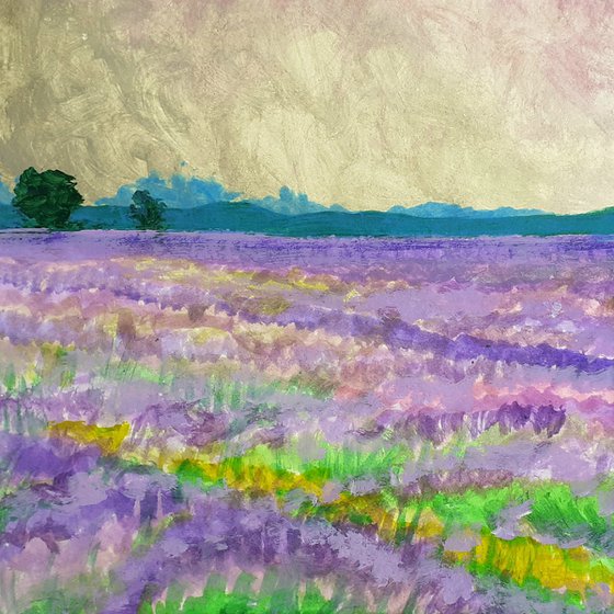 Lavender Fields - mounted landscape, small gift idea