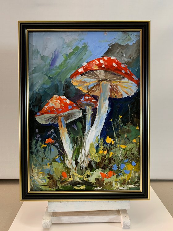 Fly agaric.Mushrooms landscape