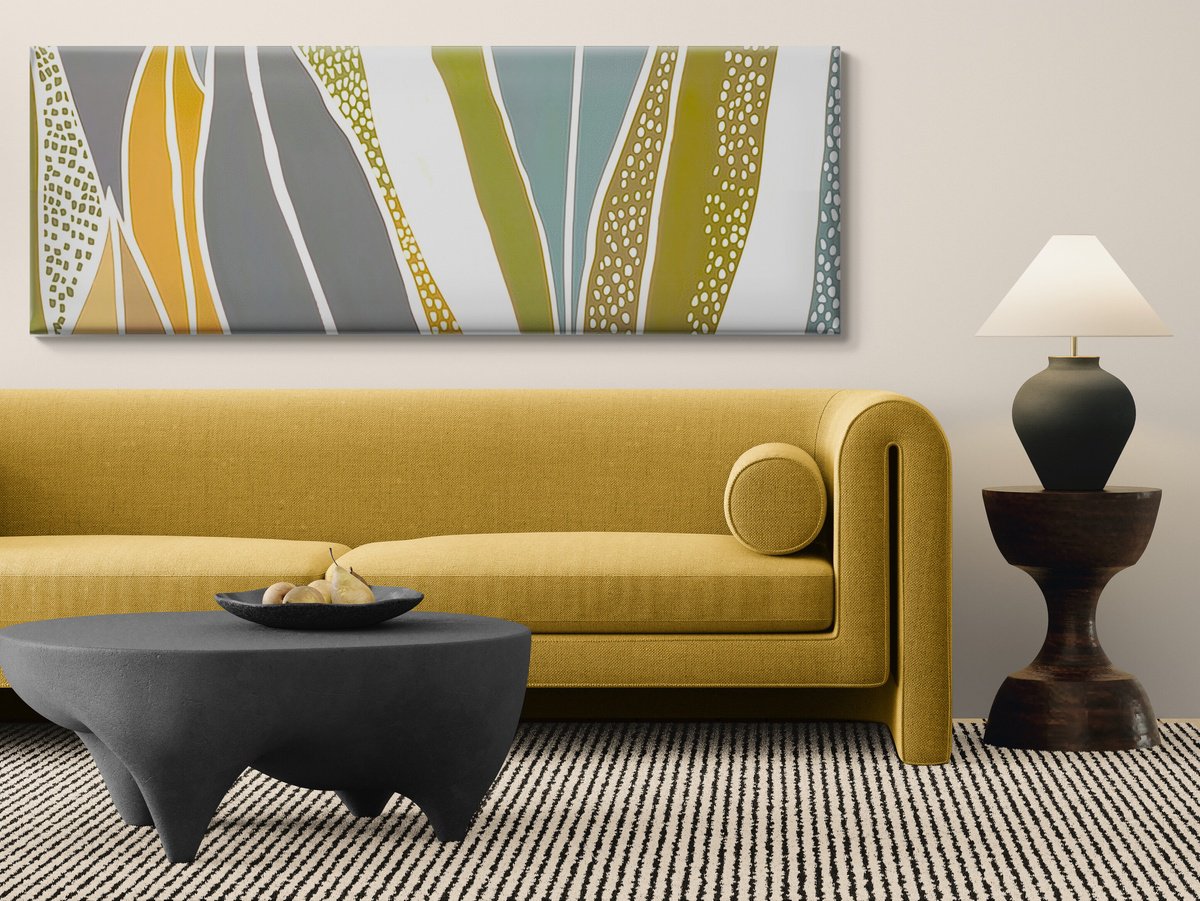 Abstract Acrylic Painting By V+V Kniazievi, 63 X 24", Plant Code #5, Original Artwork