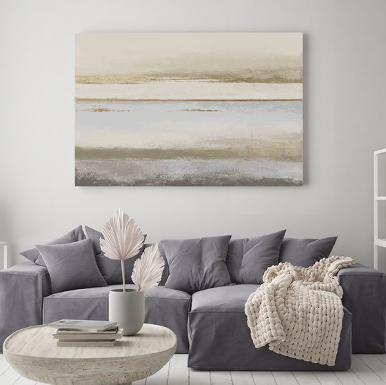 "Horizon 2" Abstract acrylic beige light blue