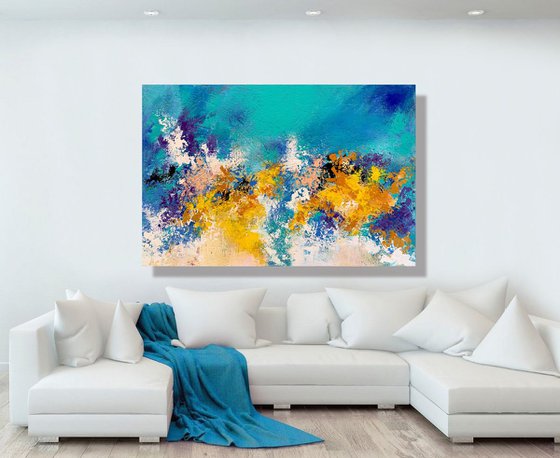 A Moment in Blue - XL LARGE,  TEXTURED ABSTRACT ART – EXPRESSIONS OF ENERGY AND LIGHT. READY TO HANG!