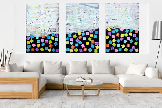 Don't loose it - XXL triptych colorful abstract