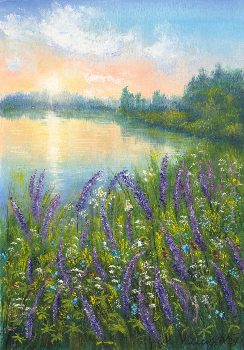 Photorealistic Landscape Oil Painting By Ludmilla Ukrow, 9 X 13", Bluebonnet Meadow, Original Artwork
