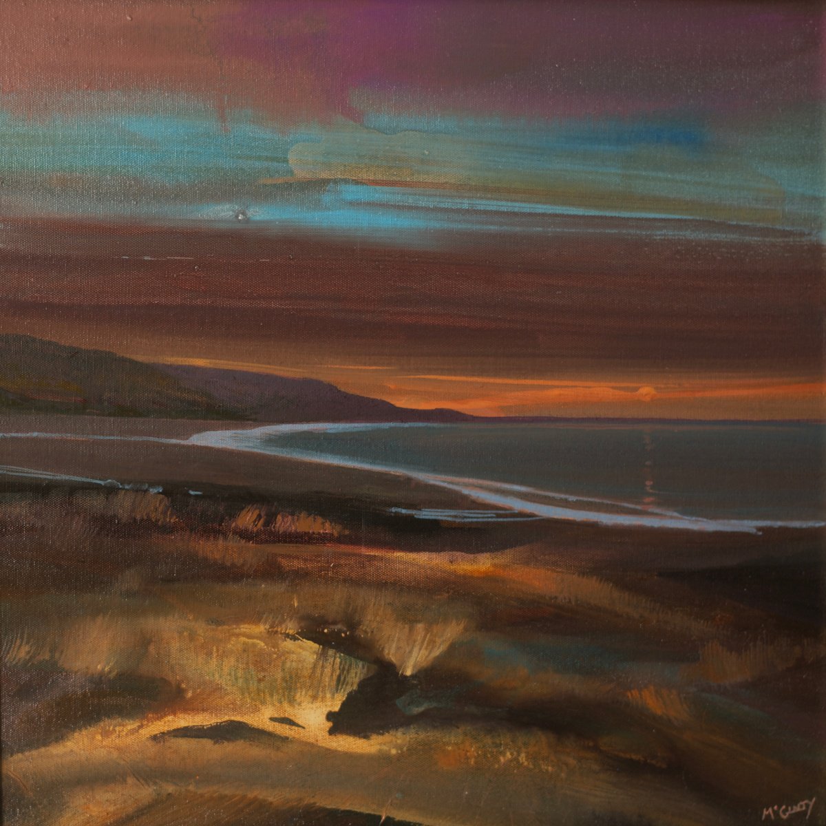 Organic Landscape Acrylic Painting By Kevan Mcginty, 28 X 28", Dusk Rhythms, Original Artwork