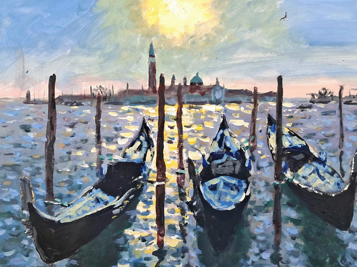  3 Venetian Gondolas By Dimitris Voyiazoglou, 20 X 17, Artwork For Sale On Artfinder