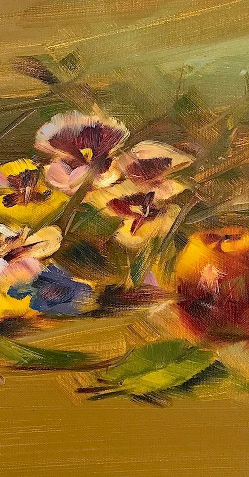 Pansies, Oil painting, One of a kind, Handmade artwork by Vahe Yeremyan