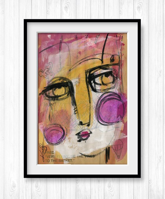 Funky Face 11-912 - Mixed Media Collage Painting by Kathy Morton Stanion