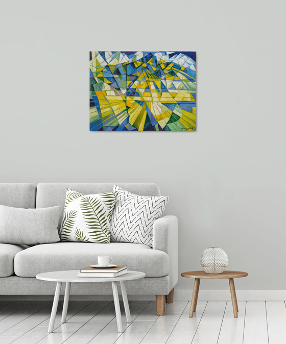 Cubism - Mountains - 3 (60x80cm, cubism, oil painting, ready to hang)