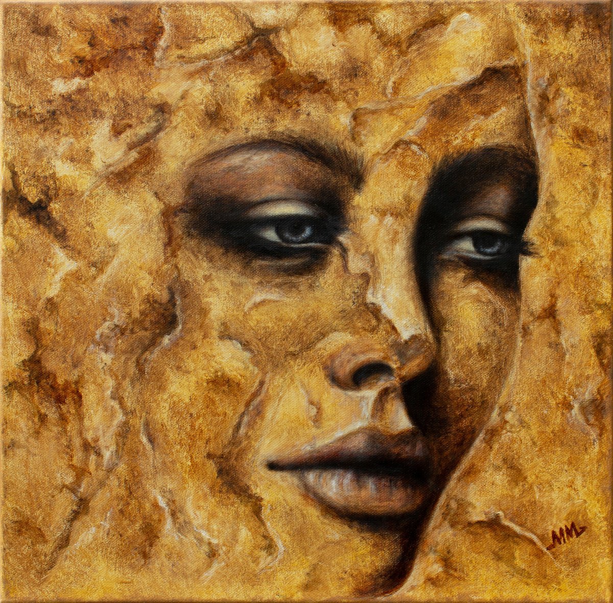 Expressive Portrait Oil Painting By Mila Moroko, 16 X 16", In The Embrace Of Dreams, Original Artwork