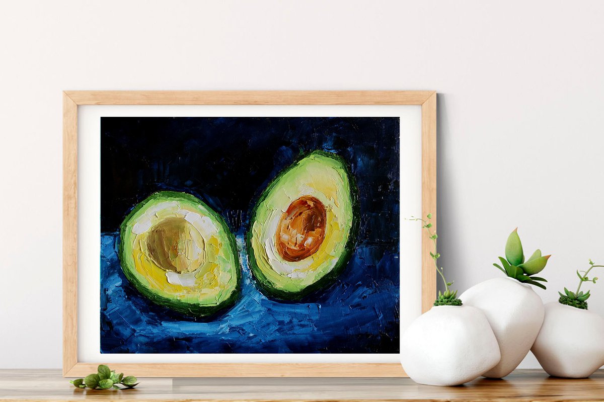 Original Avocado Still Life Framed Oil Painting, Modern Food Kitchen Decor Artwork, Gourmet Fruit buy Mantel Wall Art, Home Wall Art Ornament