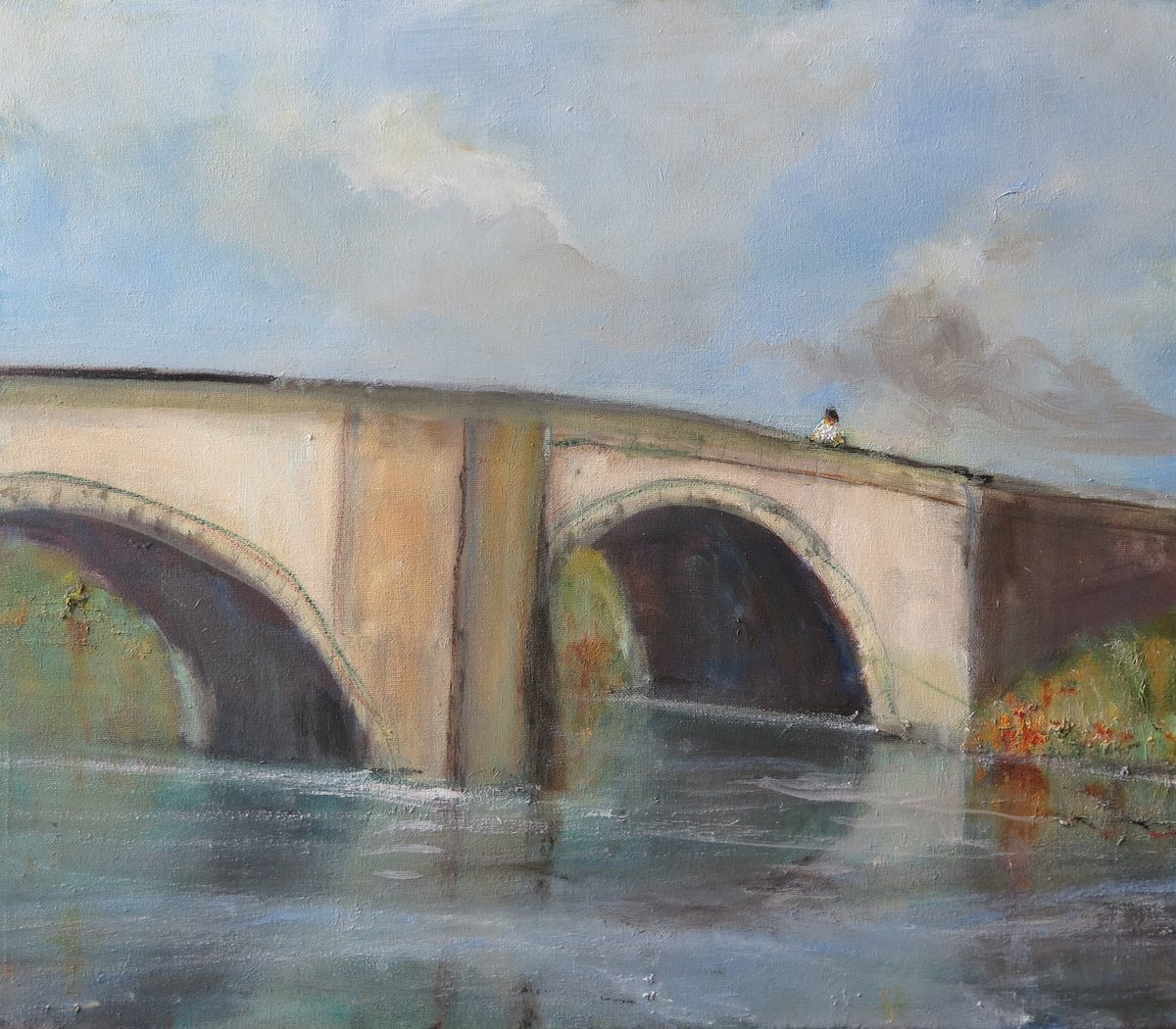 Impressionistic Landscape Oil Painting By Malcolm Ludvigsen, 24 X 20", Elvington Bridge, Original Artwork