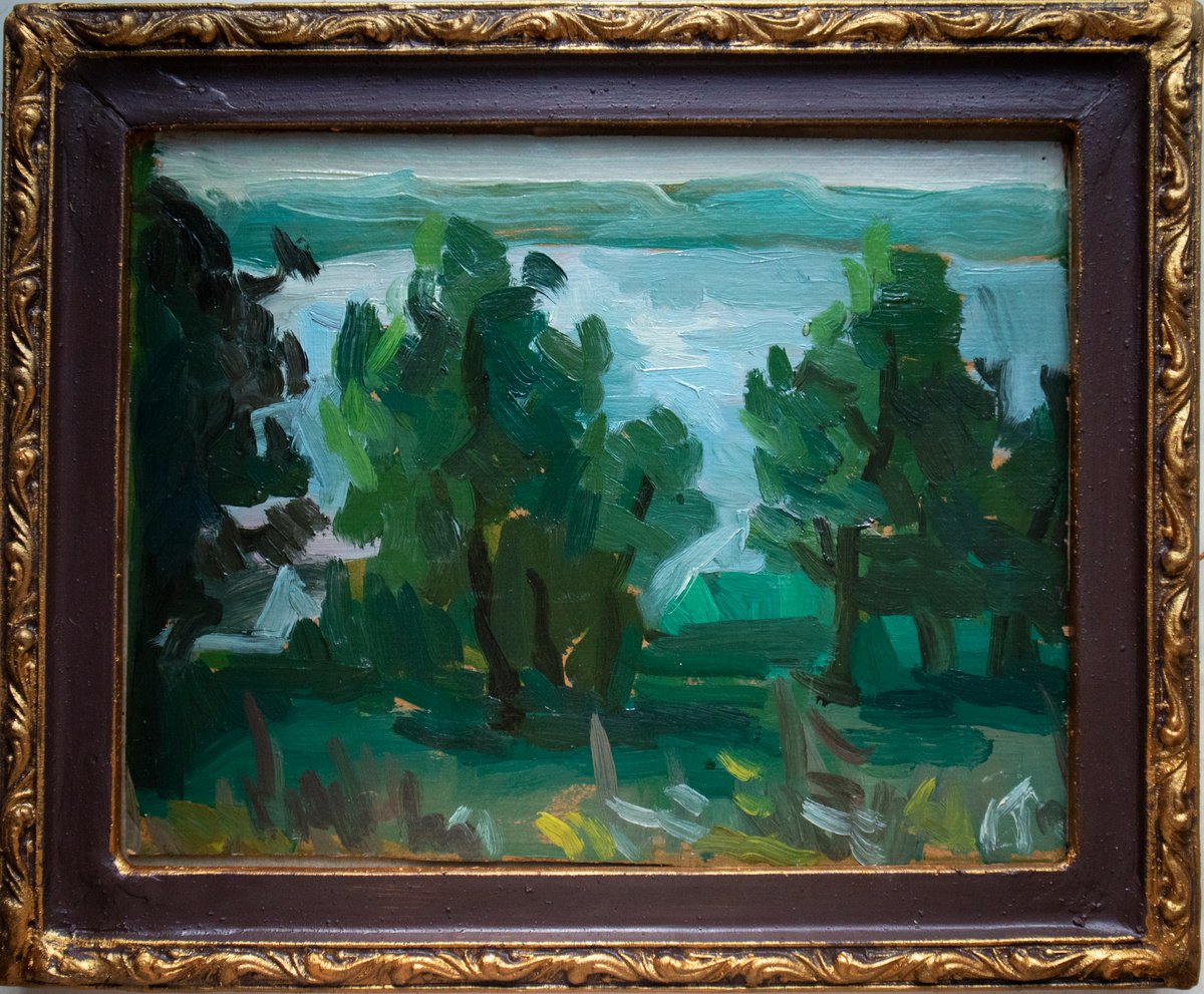 Impressionistic Landscape Oil Painting By Kateryna Bortsova, 12 X 10", Original Framed Landscape With The River, Artfinder