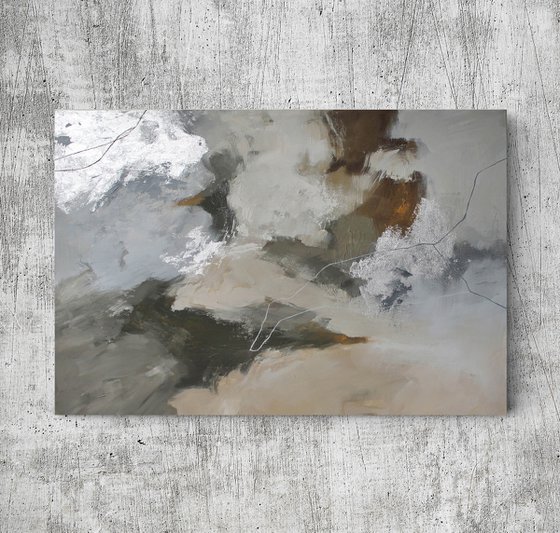 "Flock 2" Gray brown silver abstract art