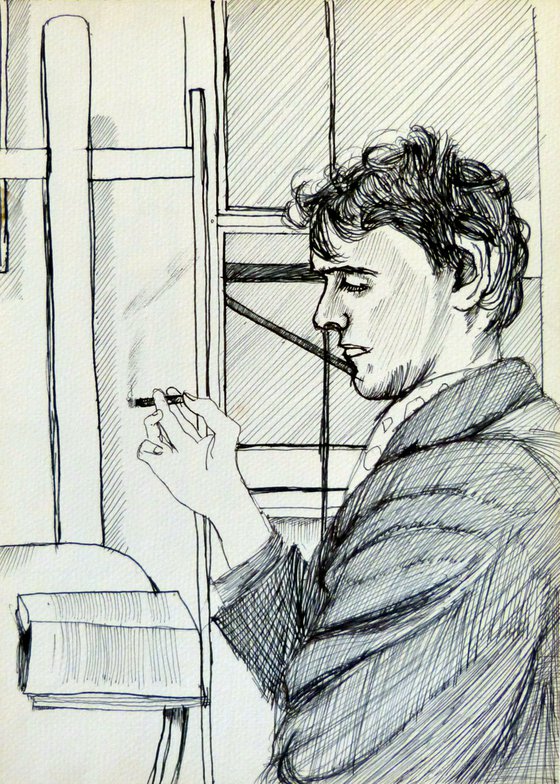 The Artist smoking and reading, 21x29 cm