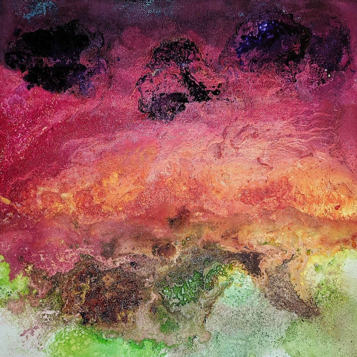 Abstract Landscape Painting By Shelli Finch, 12 X 12", Summer Storm In Iowa, Original Artwork