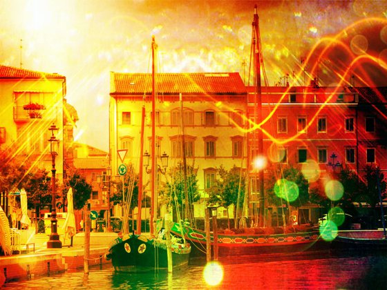 Venice sister town Chioggia in Italy - 60x80x4cm print on canvas 00785m1 READY to HANG