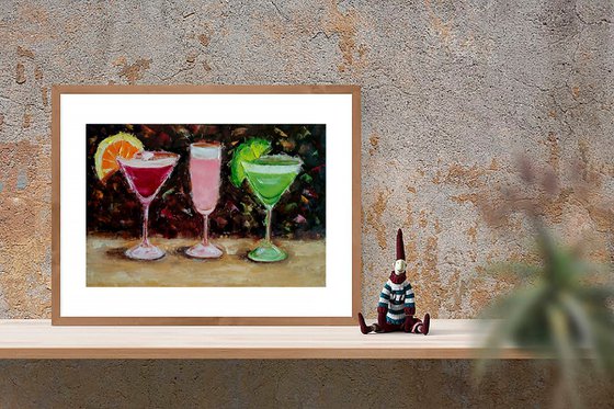 Cocktail Painting Original Art Margarita Wall Art Small Artwork Martini Still Life