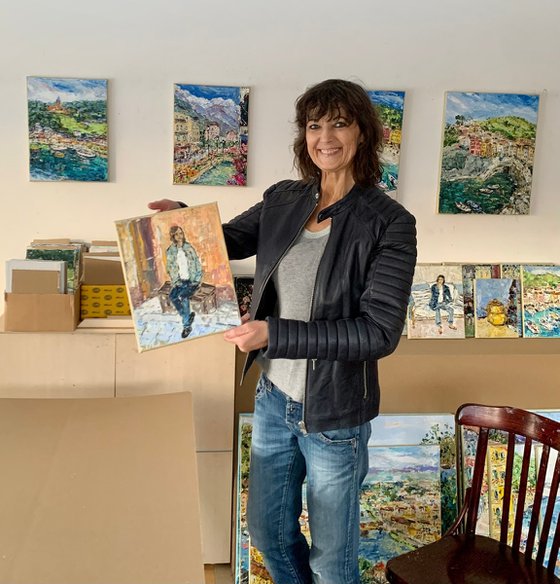 Portrait of a seated brunette