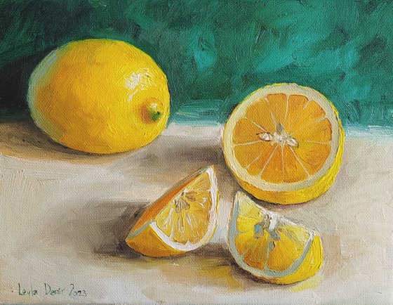 Lemon fruit still life realistic citrus wall decor