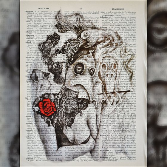 The Queen Of Plague - Collage Art on Large Real English Dictionary Vintage Book Page Perfect Gift For Him