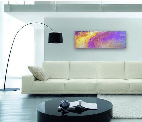 "Sun Gazing" - Original Abstract PMS Fluid Acrylic Painting - 36 x 12 inches