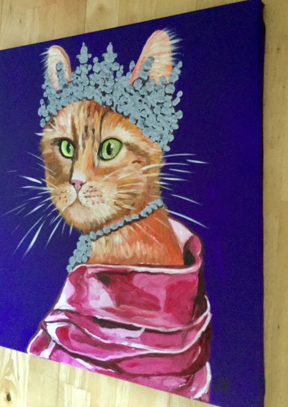 The CAT QUEEN inspired by portrait of Queen Elizabeth II home  urban art feline art for cat lovers gift idea