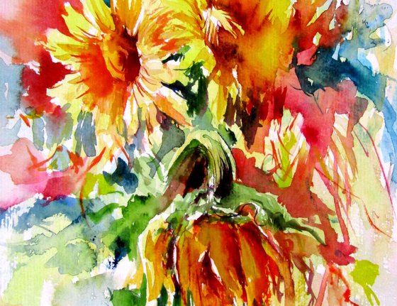 Sunflowers with bees