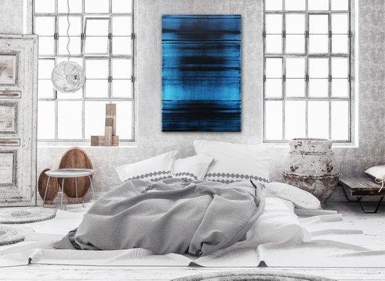 BLUE FREQUENCY - 120 X 80 CMS - ABSTRACT PAINTING * BLUE * LARGE FORMAT * MONOCHROME