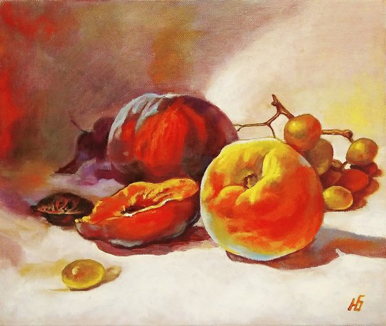 Still life with peaches