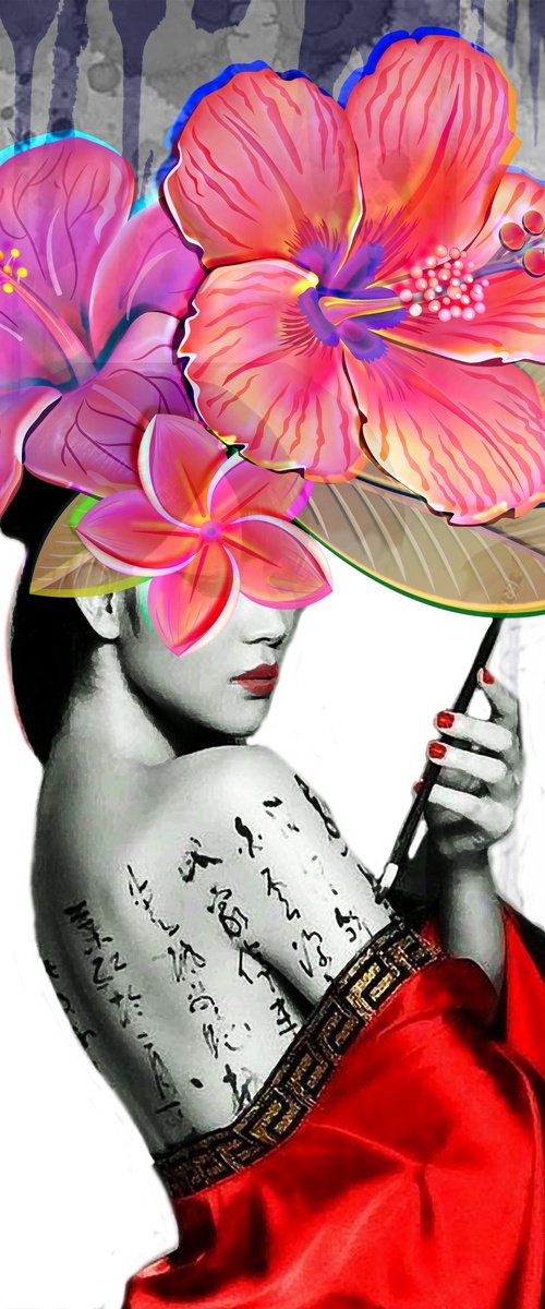 Geisha with Calligraphy by Alex Solodov