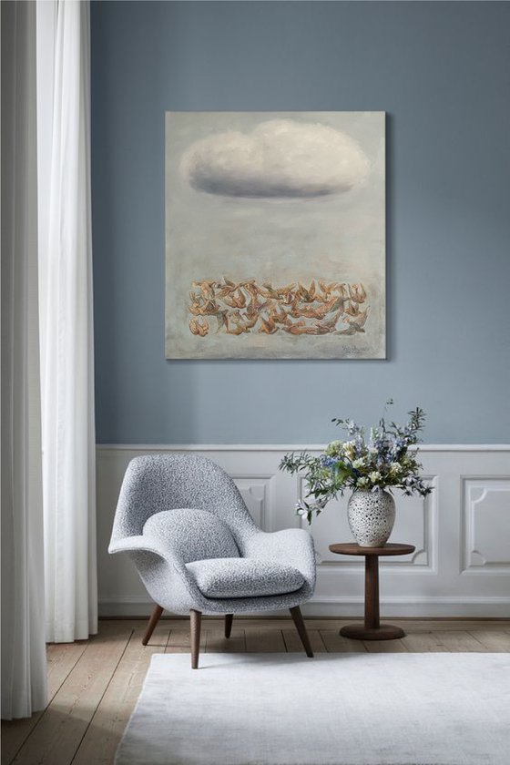 "Sky and birds". Original oil painting XXL
