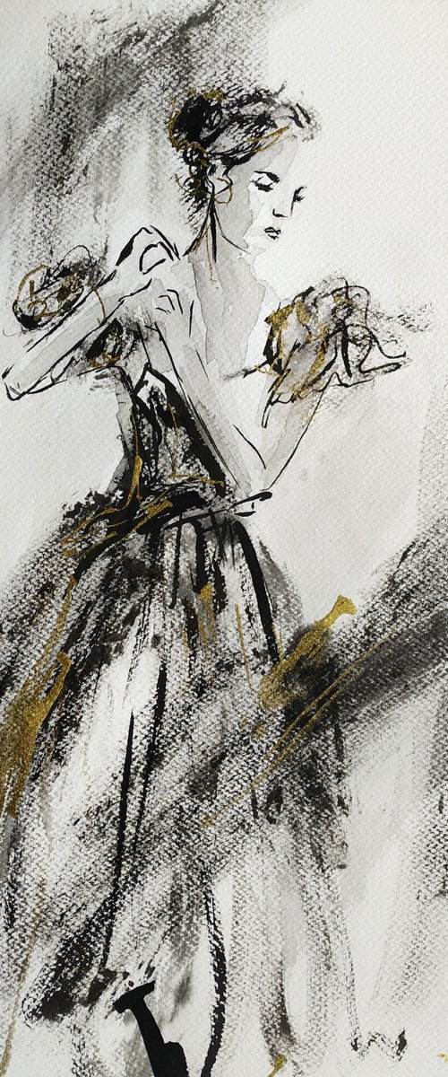 Ballerina ink drawing series-Figurative drawing on paper by Antigoni Tziora