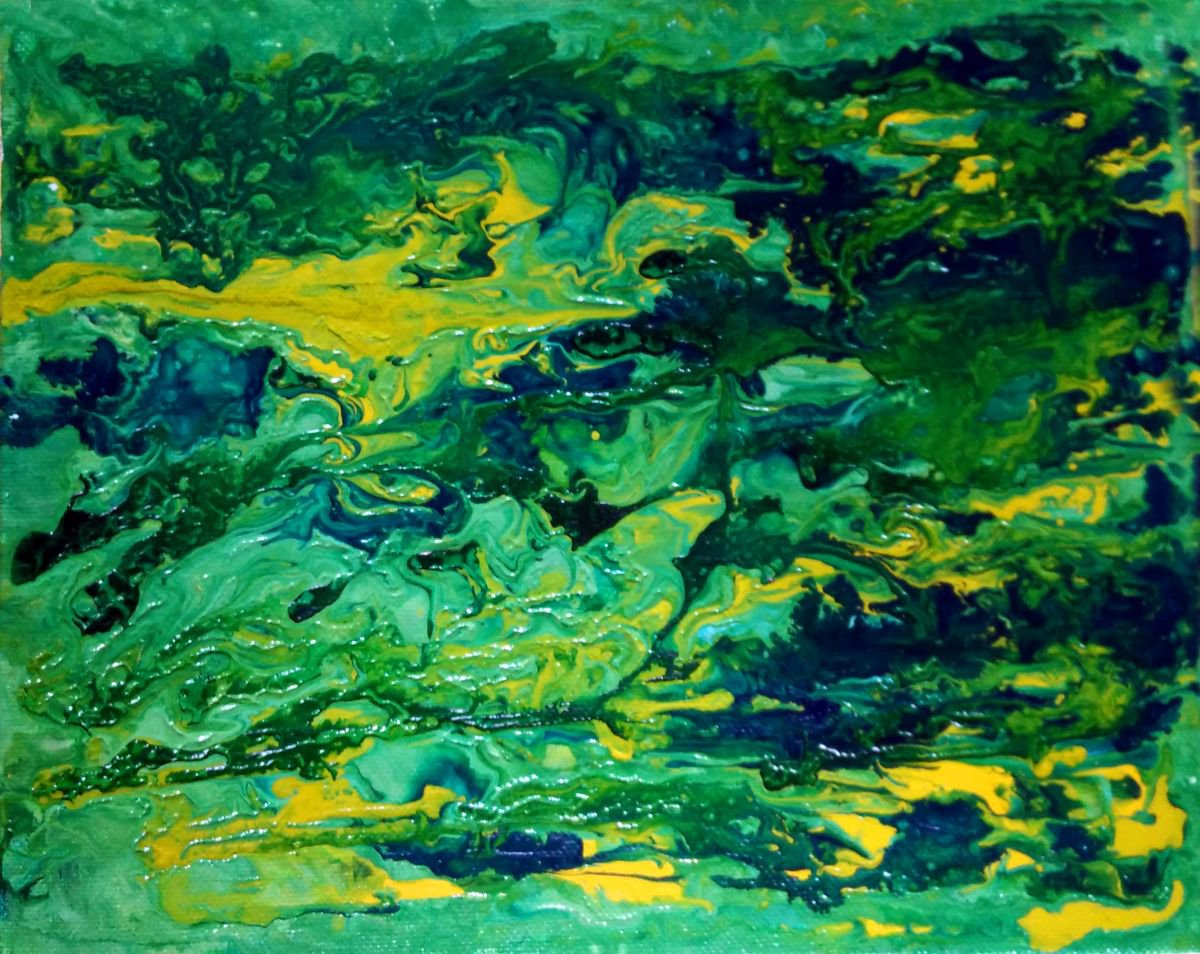 Abstract Painting- Green Valley Landscape How green was my valley-1 - 10x 8 Black Fram... by Asha Shenoy