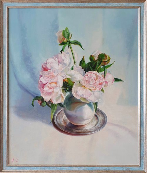 "Ah, those peonies ... " flower  Peonies liGHt original painting  GIFT (2021) by Anna Bessonova (Kotelnik)