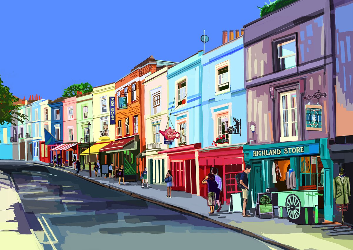 A3 Portobello Road, Notting Hill, West London Illustration Print by Tomartacus