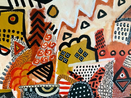 Landscape with red sun.