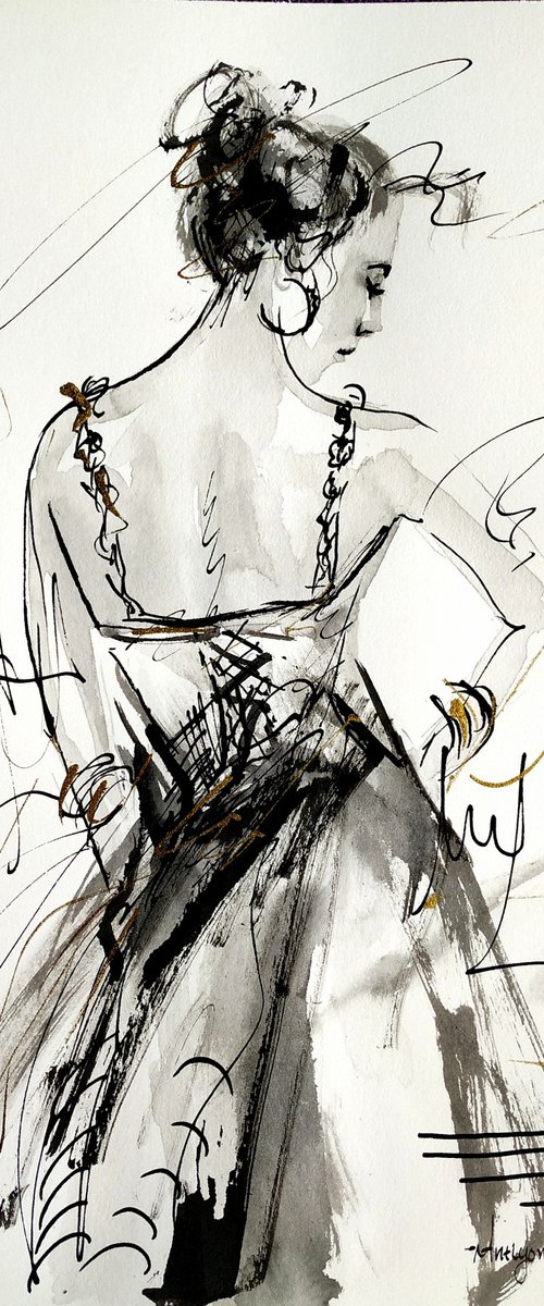 Woman  ink drawing series-Figurative drawing on paper by Antigoni Tziora