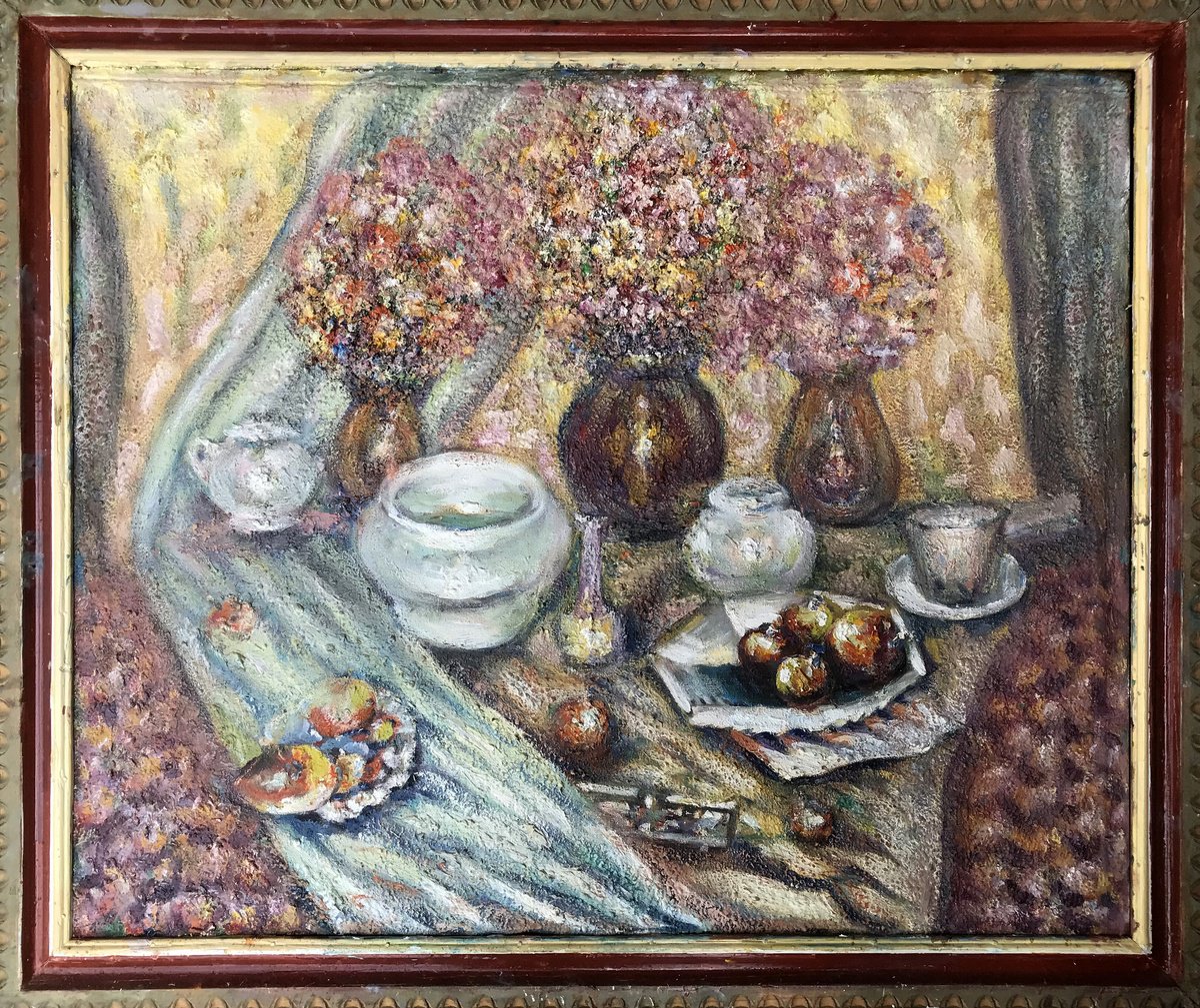 Impressionistic Still Life Oil Painting By Ivan Shapoval, 43 X 35, Happy Holiday, Original Artwork