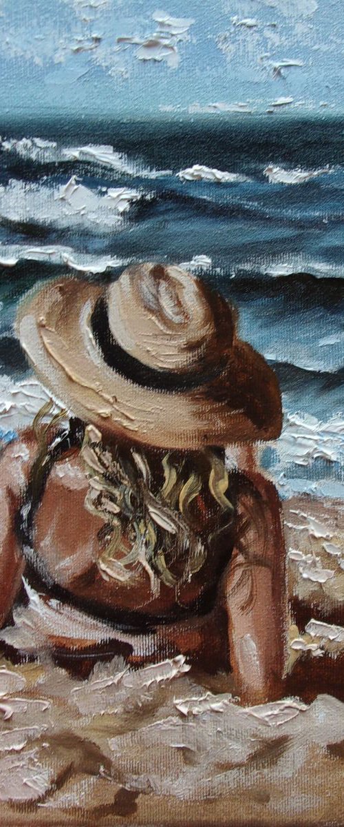 " SUMMER ... " original painting SEA spring palette knife GIFT by Monika Luniak