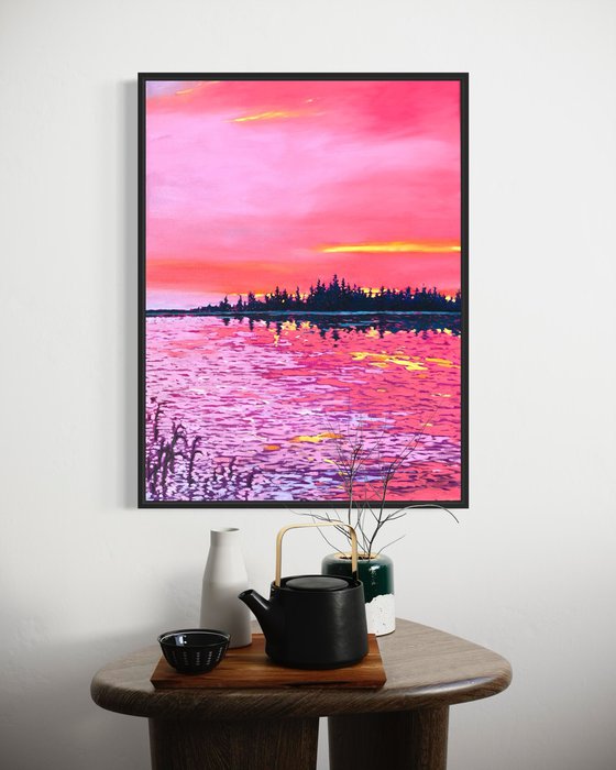 Calm. Pink sunset