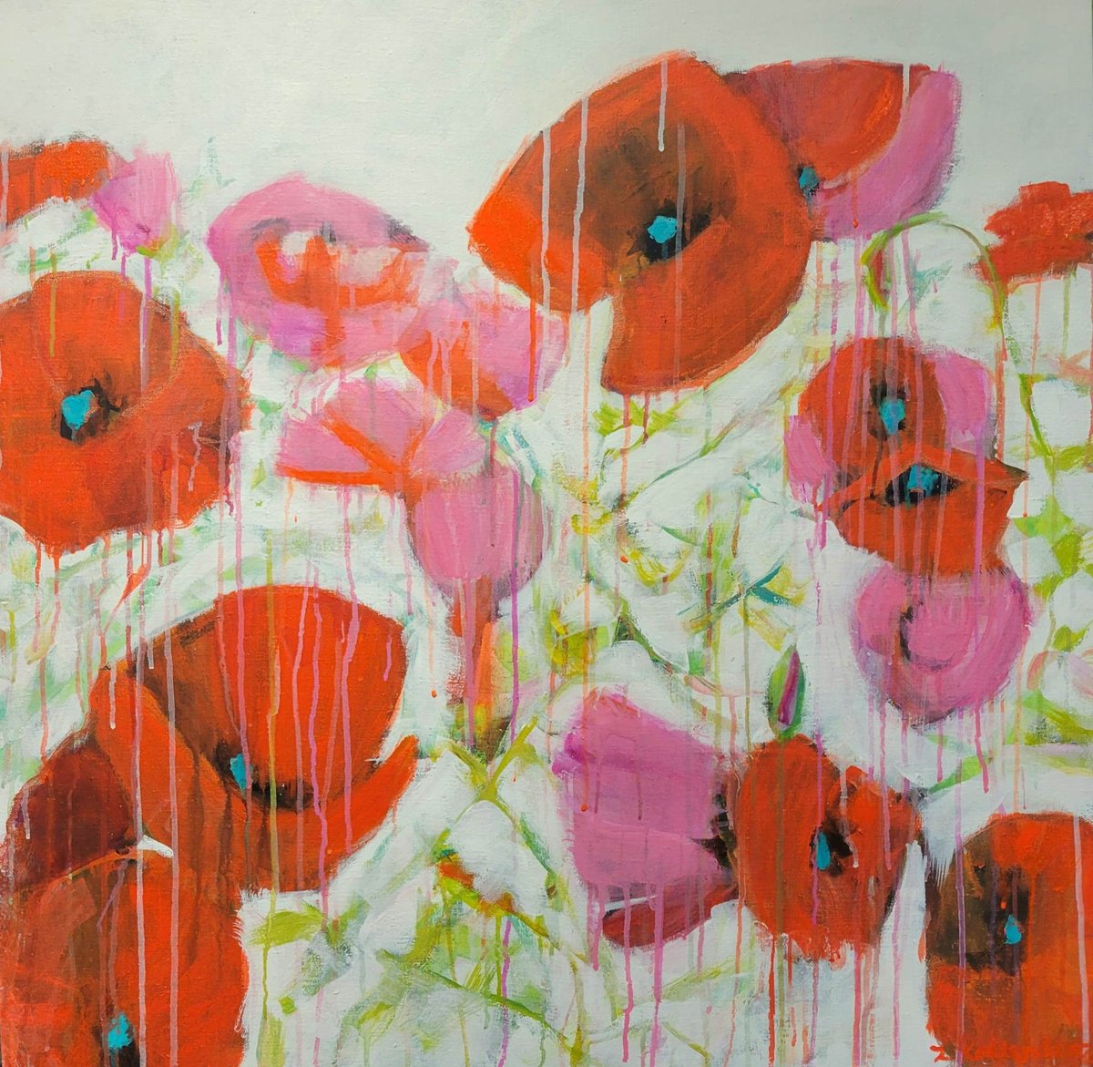 Red and Pink Poppy Vibe by Leah Kohlenberg Fine Art
